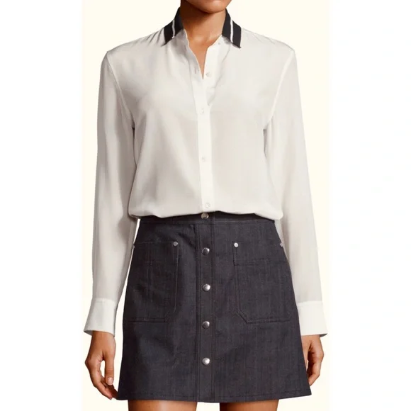 RAG & BONE • Nico Long Sleeve Tipped Silk Button-Down Shirt Blouse, S - Picture 1 of 16